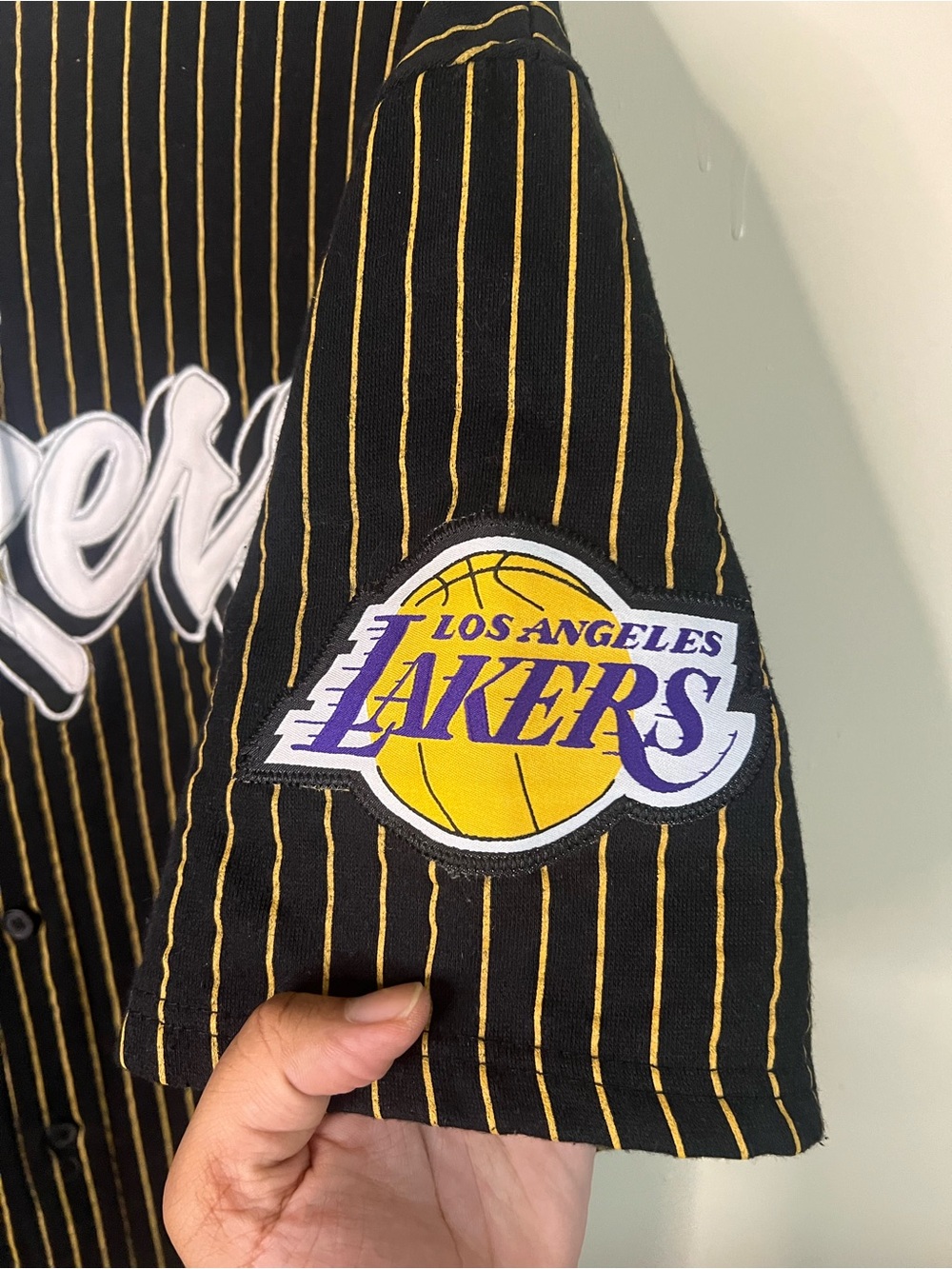 Vintage Y2K UNK Los Angeles Lakers Pinstripe Hooded Baseball Jersey Size L - Picture 4 of 5